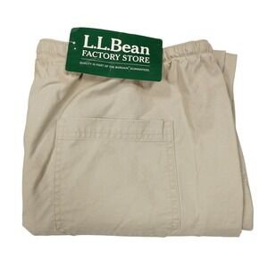 LL BEAN Women's Size LP Khaki 100% Cotton PET Sunwashed Canvas‎ Drawstring Pants